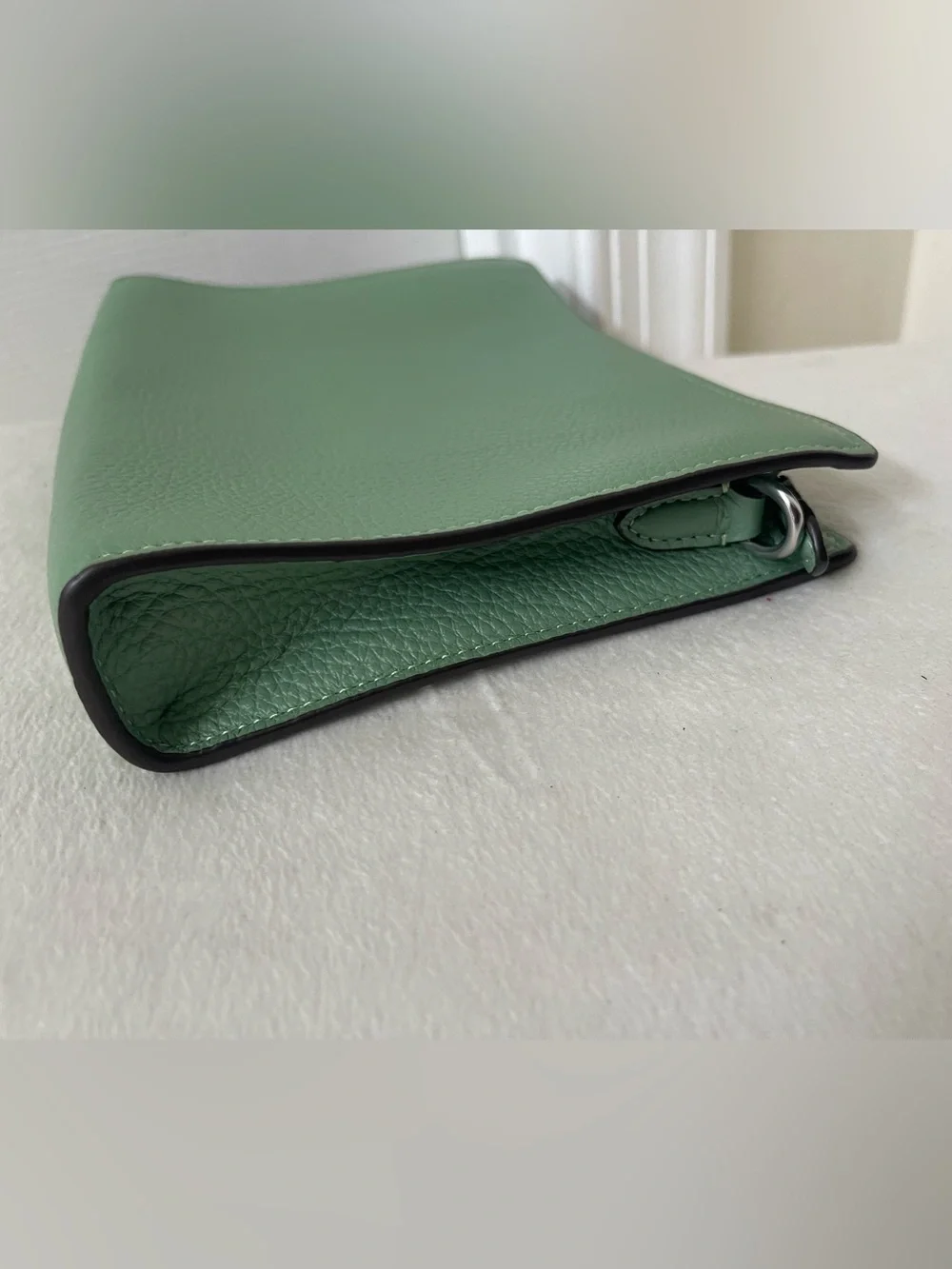 Coach Mint Green Pebbled Leather Wristlet Clutch